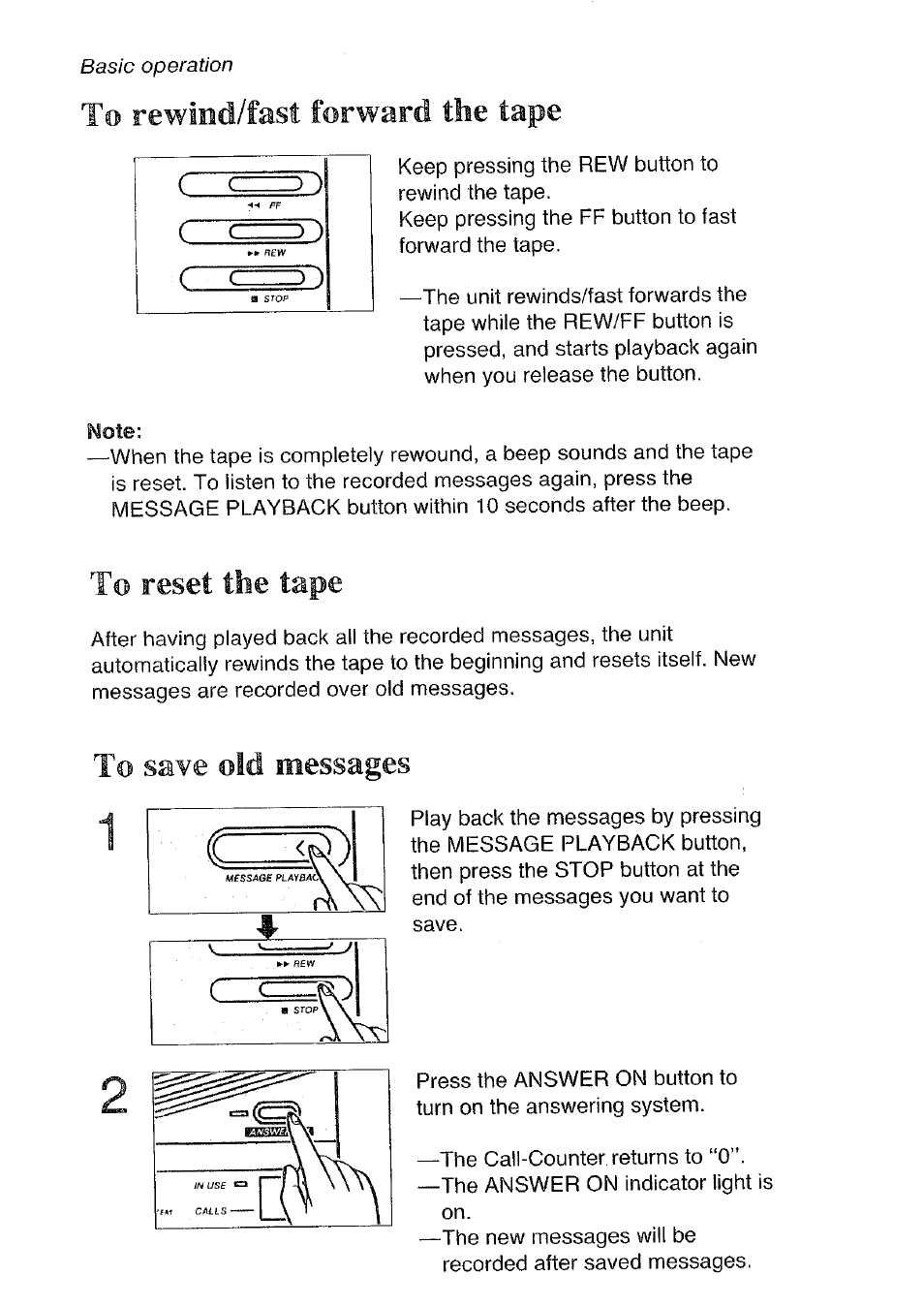 To rewind/fast forward the tape, Rewind/fast forward the tape | Panasonic KX-T4300BA User Manual | Page 34 / 66