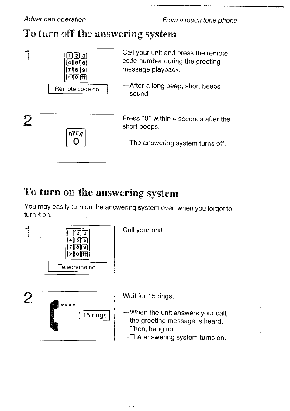 To turn on the answering system, Turning on the answering system, Qd)® ®(d® 0®® @®sl | 00® a®® 0®@ @®h | Panasonic KX-T4300BA User Manual | Page 44 / 66