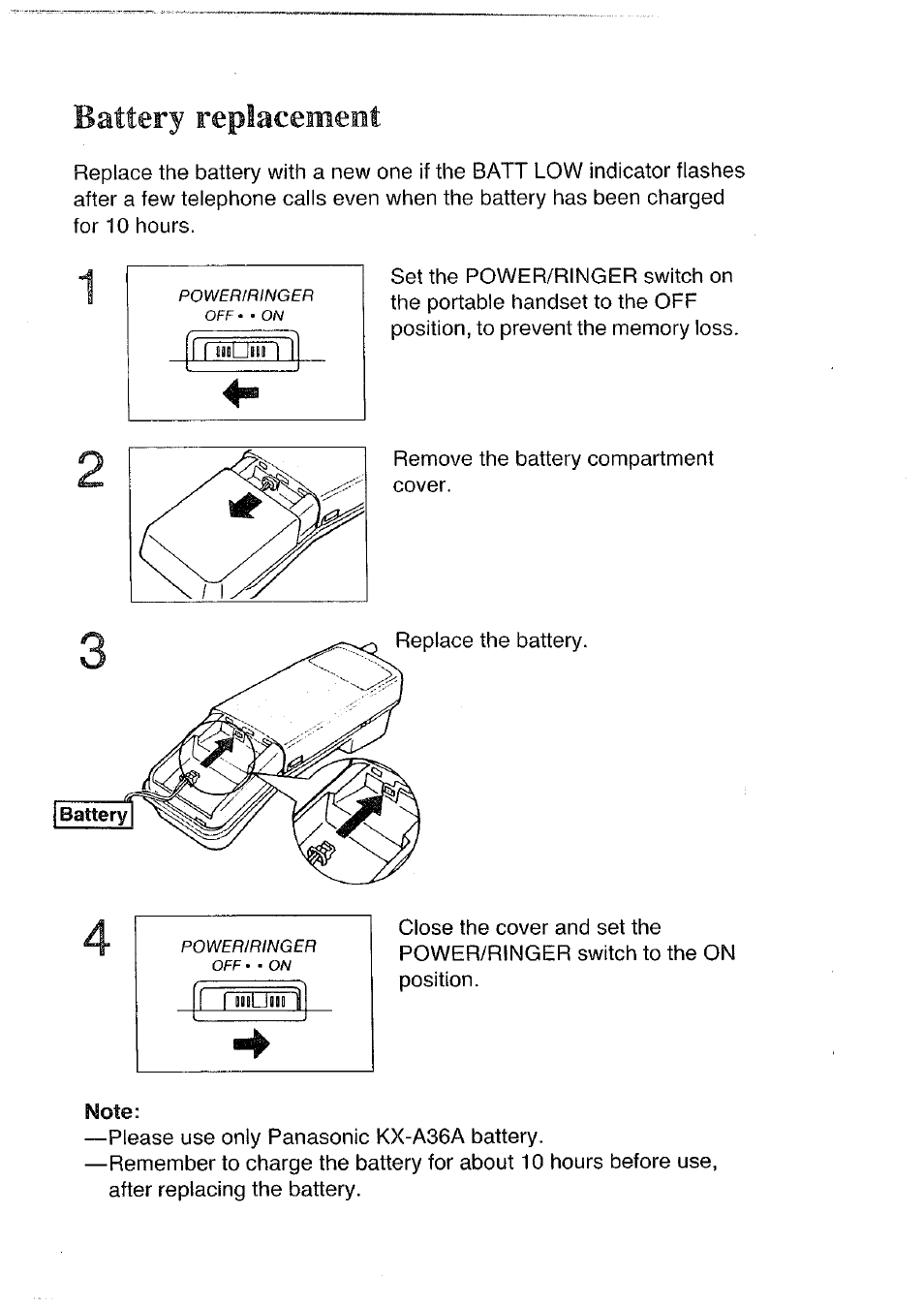 Battery replacement | Panasonic KX-T4300BA User Manual | Page 54 / 66