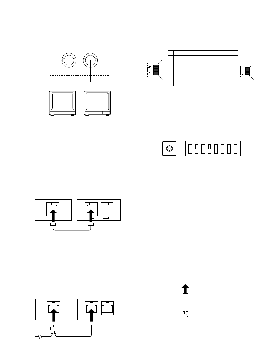 Connection with the monitors, Connection with the wv-cu360 system controller, Basic connection | Loop-through connection, Setting the system controller, Termination for rs-485 chain | Panasonic WJ-FS309 User Manual | Page 26 / 43