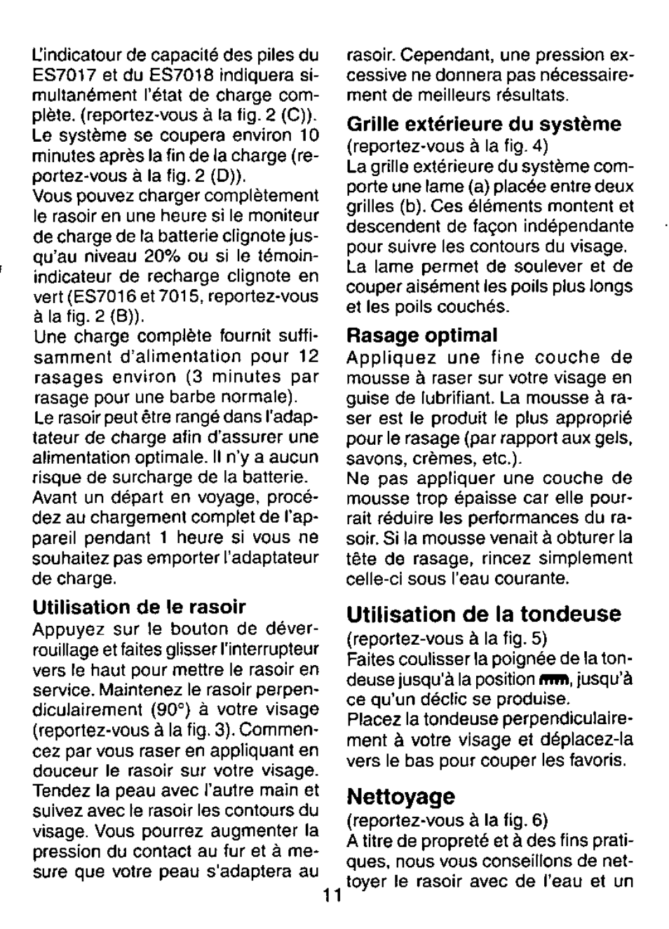 Utilisation de la tondeuse, Nettoyage | Panasonic ES7015 User Manual | Page 11 / 20