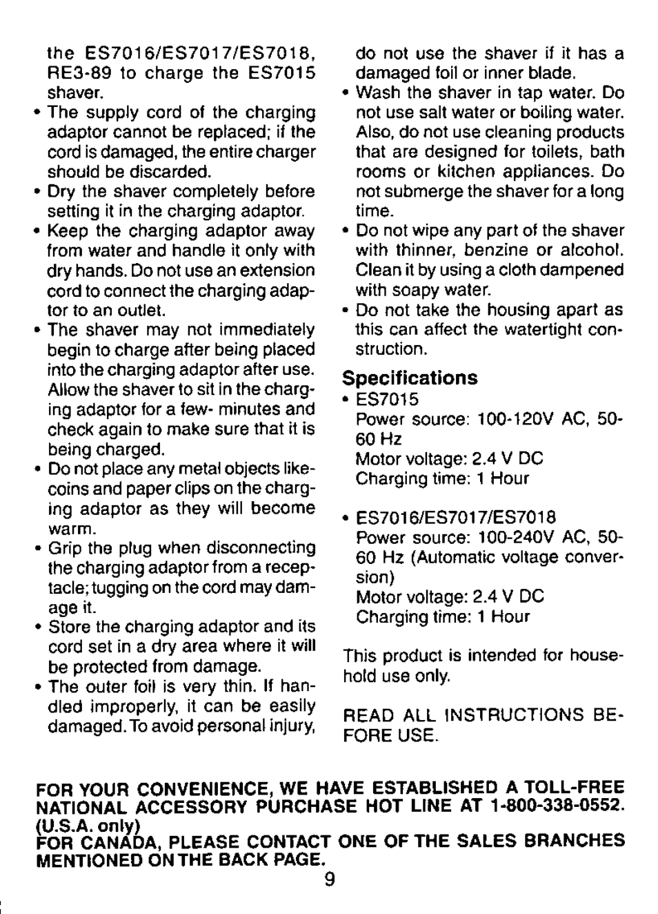 Panasonic ES7015 User Manual | Page 9 / 20