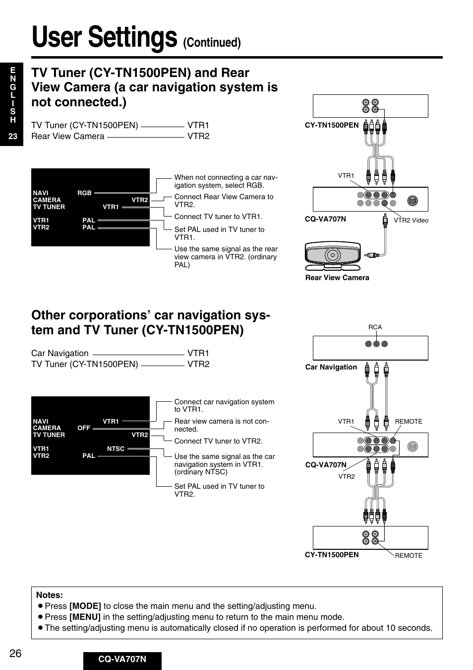 User settings, Continued) | Panasonic CQ-VA707N User Manual | Page 25 / 67