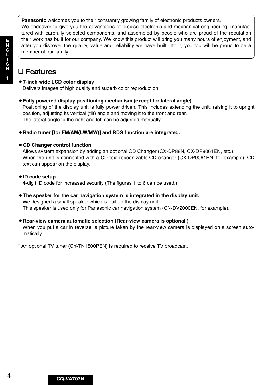 Features | Panasonic CQ-VA707N User Manual | Page 3 / 67