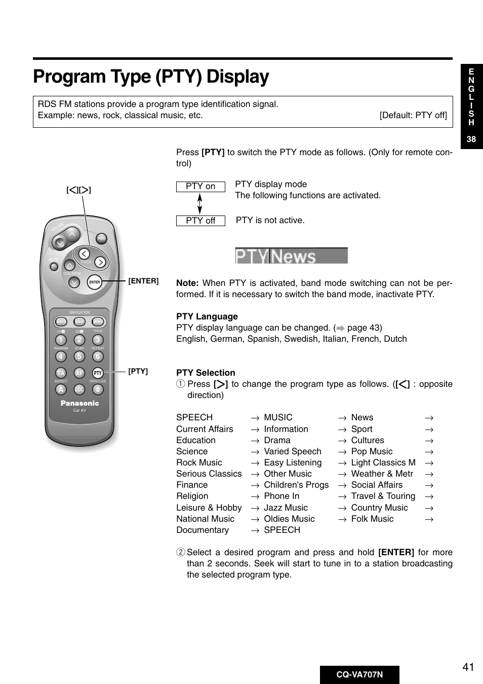 Program type (pty) display | Panasonic CQ-VA707N User Manual | Page 40 / 67