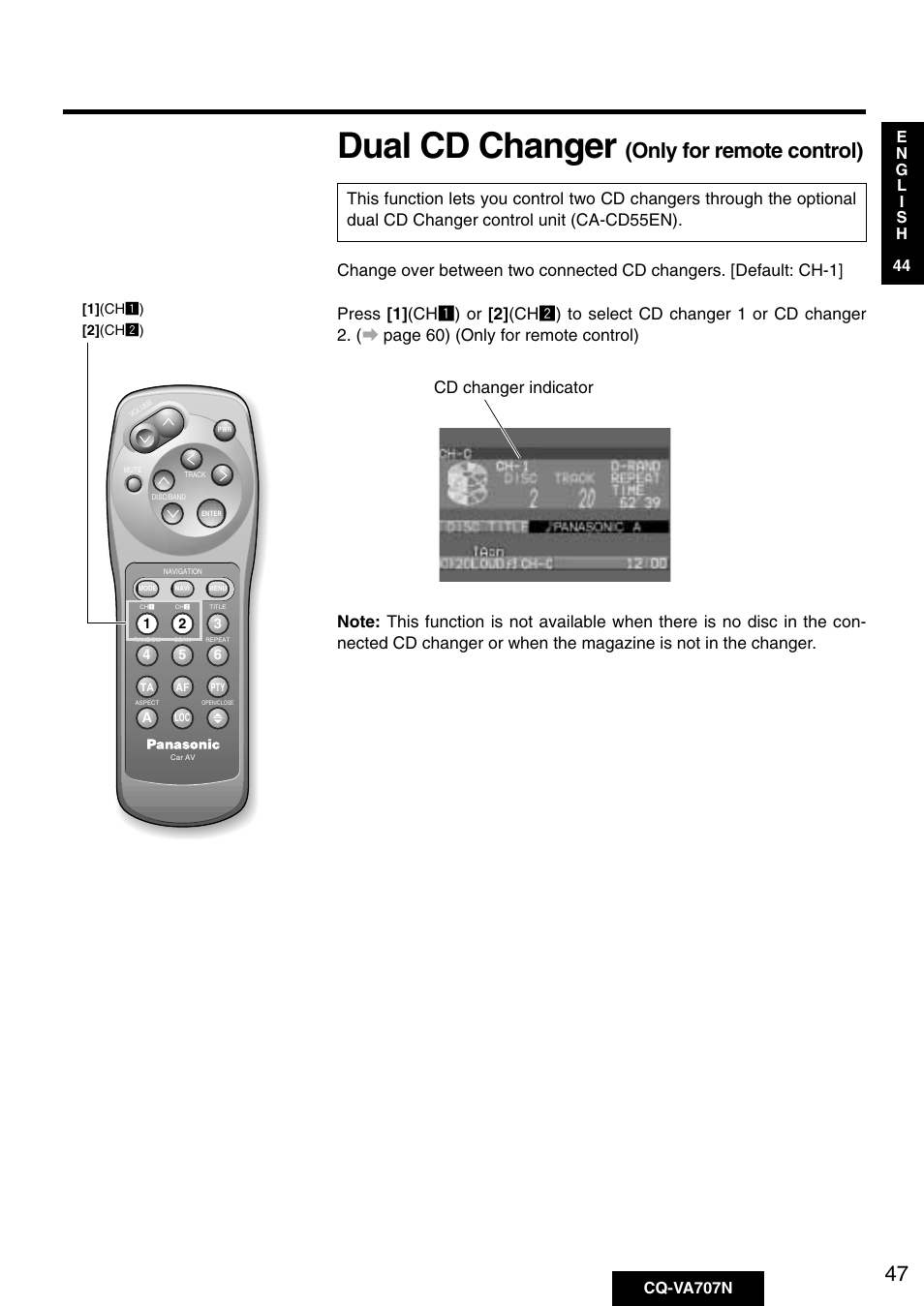 Dual cd changer, Only for remote control) | Panasonic CQ-VA707N User Manual | Page 46 / 67