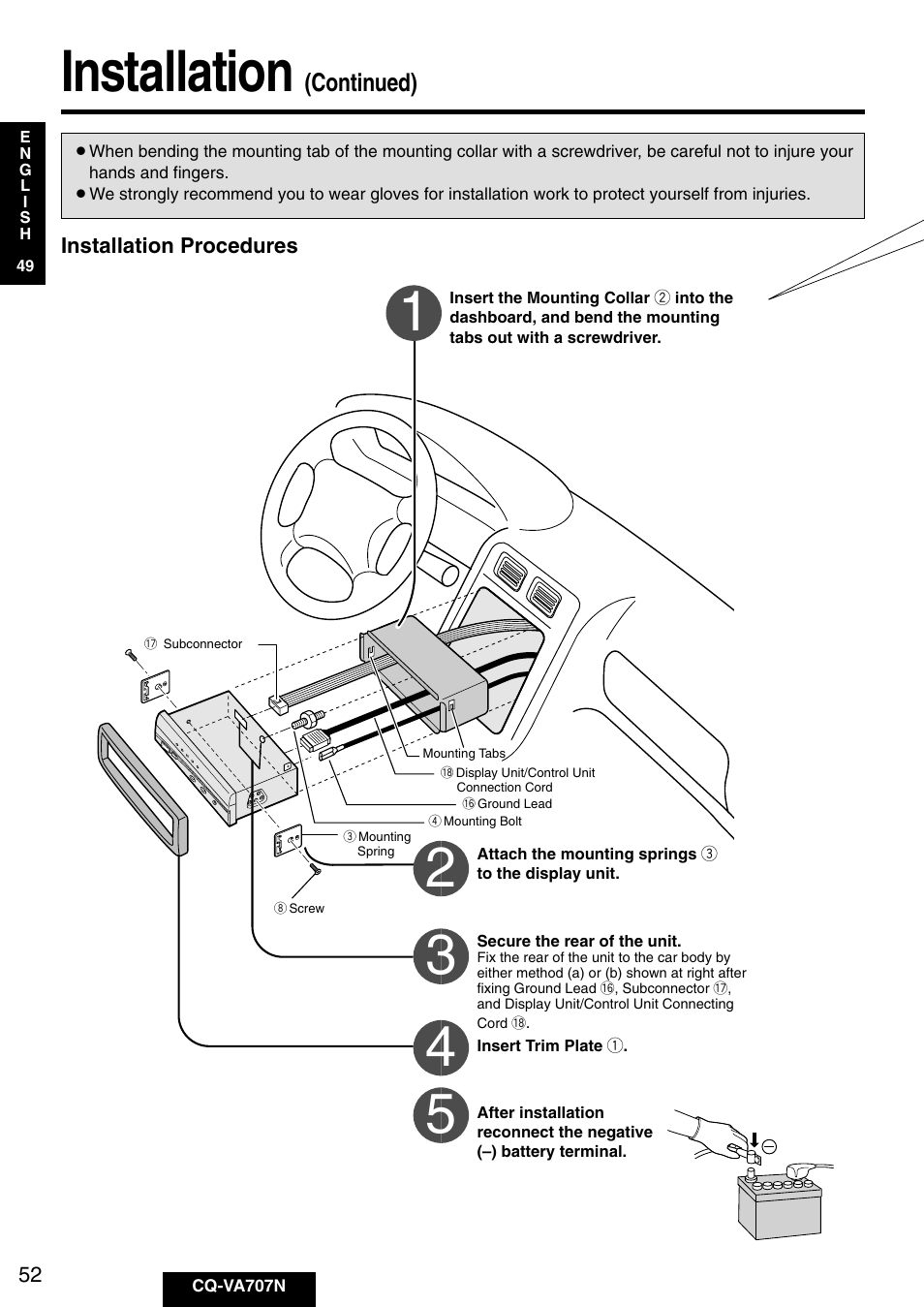 Installation | Panasonic CQ-VA707N User Manual | Page 51 / 67