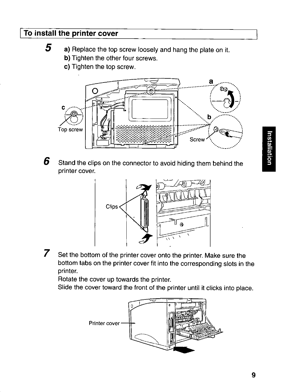 To install the printer cover | Panasonic KX-PNB2 User Manual | Page 9 / 32