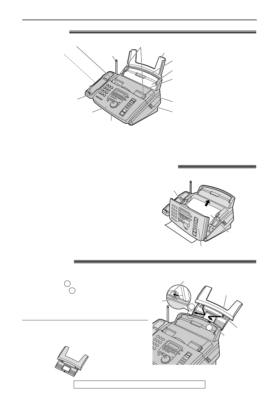 Finding the controls / setup (main unit), Removing the information leaflet, Paper tray | Overview | Panasonic KX-FPC96 User Manual | Page 12 / 112