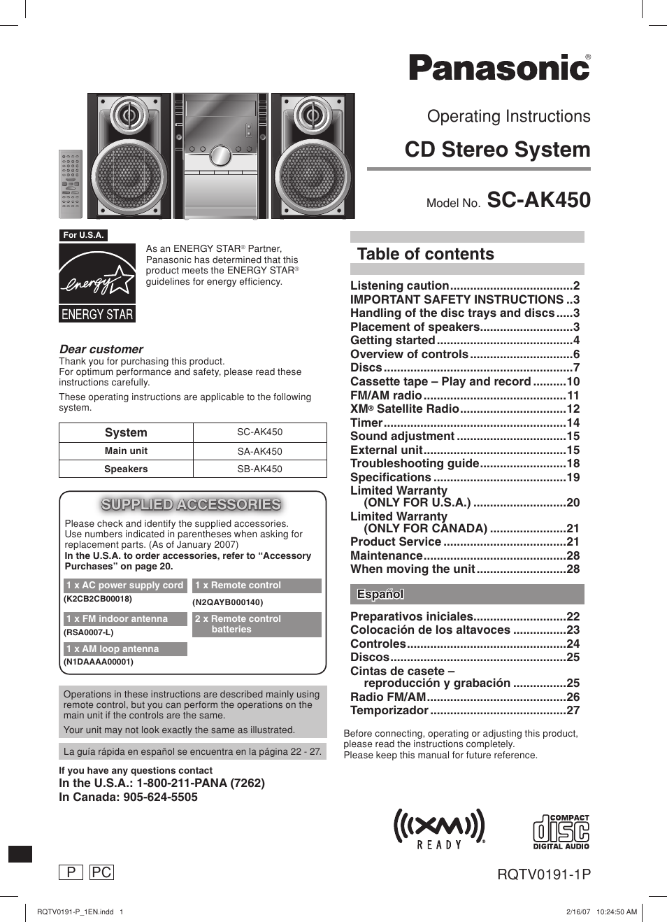 Panasonic SC-AK450 User Manual | 28 pages