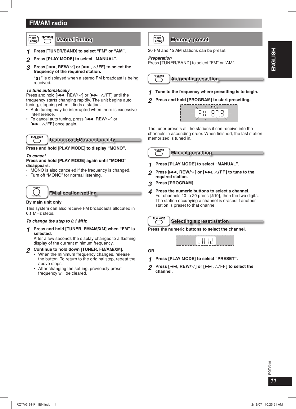 Fm/am radio | Panasonic SC-AK450 User Manual | Page 11 / 28