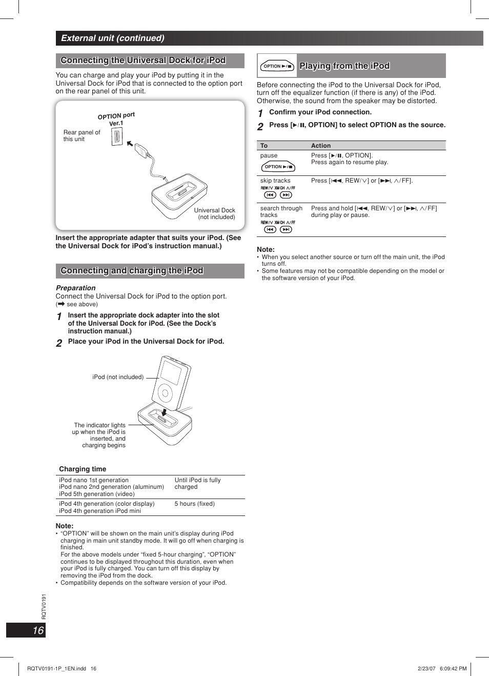 Connecting and charging the ipod, Playing from the ipod | Panasonic SC-AK450 User Manual | Page 16 / 28