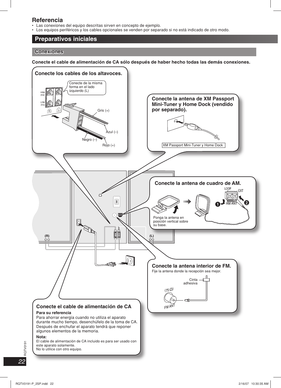 Español, Preparativos iniciales, Preparativos iniciales referencia | Panasonic SC-AK450 User Manual | Page 22 / 28