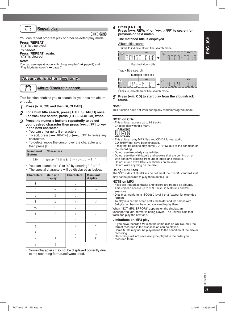 Lang - 5 lang - 4 français dansk english, Advanced function, Advanced function ( only) only) | Panasonic SC-AK450 User Manual | Page 9 / 28