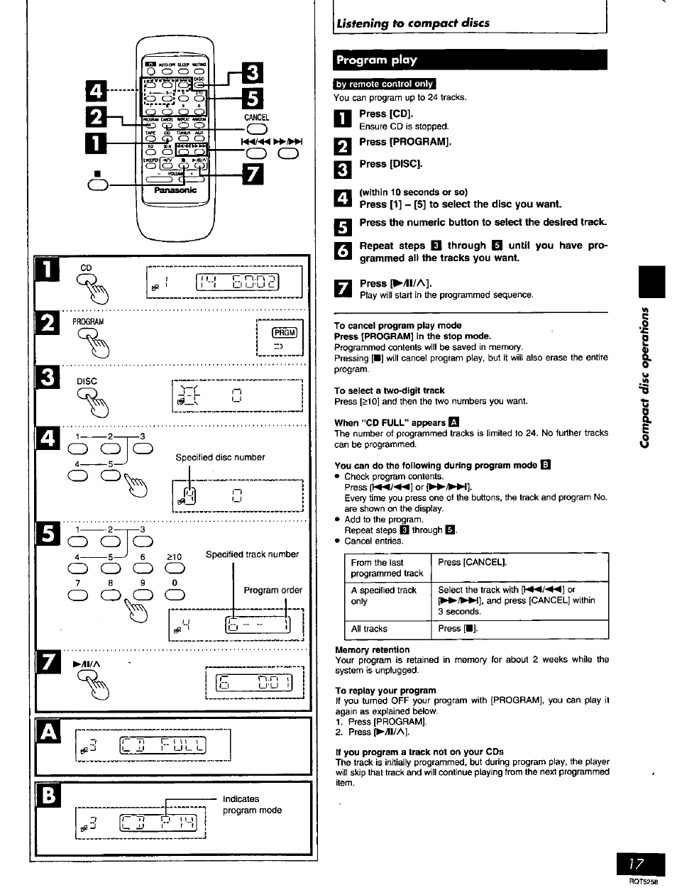 Program play, Press [disc, Press [►/il/a | Panasonic SC-AK18 EN User Manual | Page 17 / 32