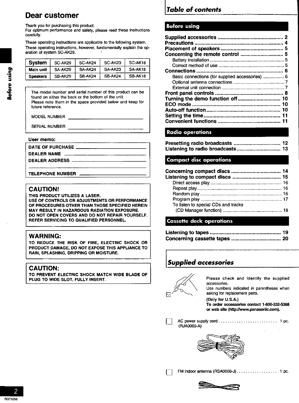 Panasonic SC-AK18 EN User Manual | Page 2 / 32
