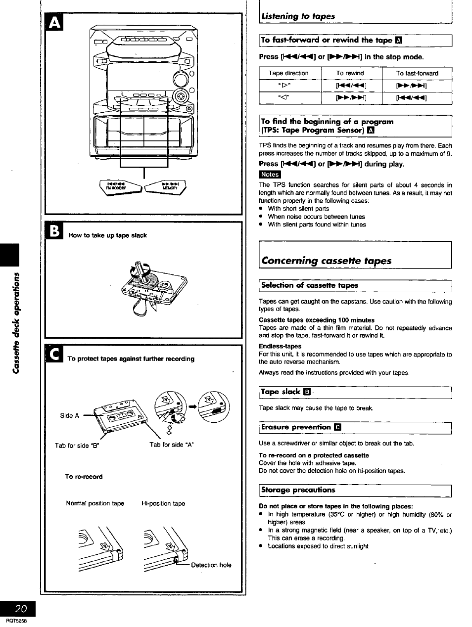 Press or [►►/►►h] in the stop mode, Concerning cassette tapes | Panasonic SC-AK18 EN User Manual | Page 20 / 32