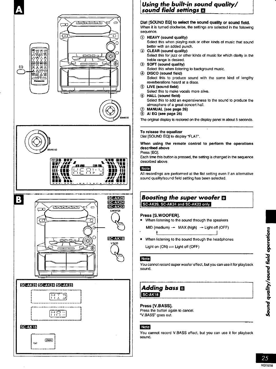 Press [s.woofer, Press [v.bass | Panasonic SC-AK18 EN User Manual | Page 25 / 32