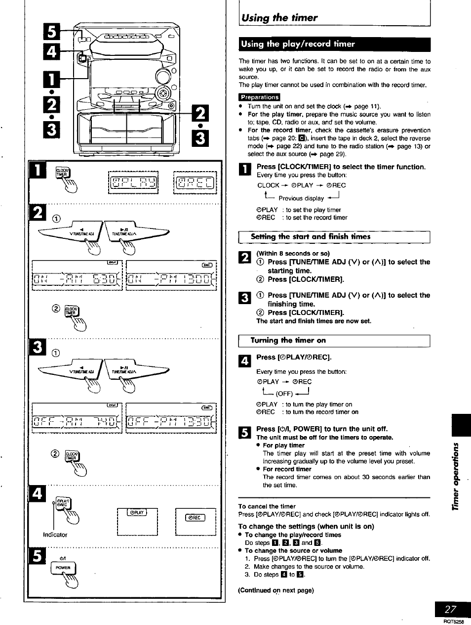 Using the play/record timer, Press [©play/0rec, Press [0/i, power] to turn the unit off | Using the timer | Panasonic SC-AK18 EN User Manual | Page 27 / 32