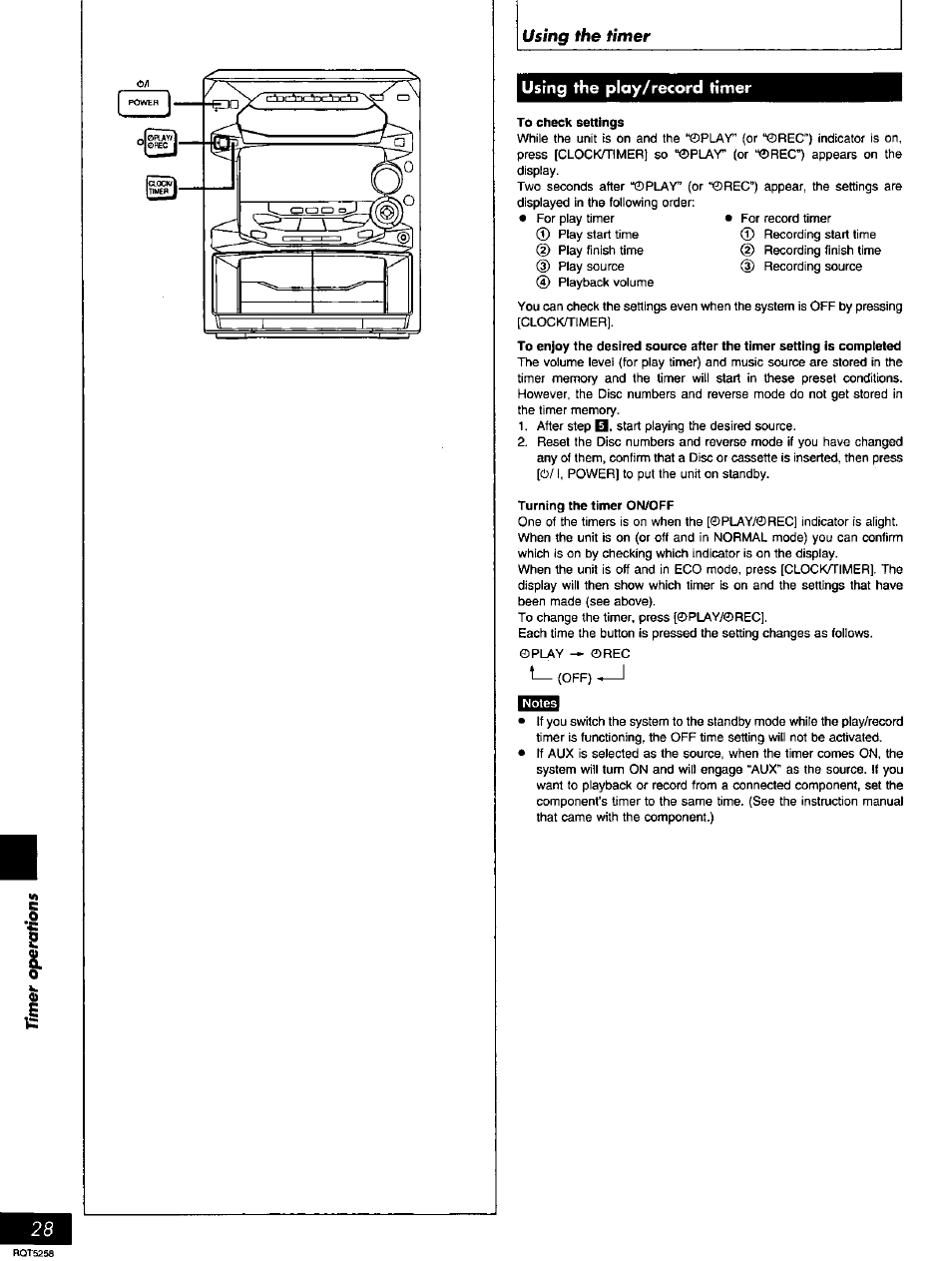 Using the play/record timer | Panasonic SC-AK18 EN User Manual | Page 28 / 32