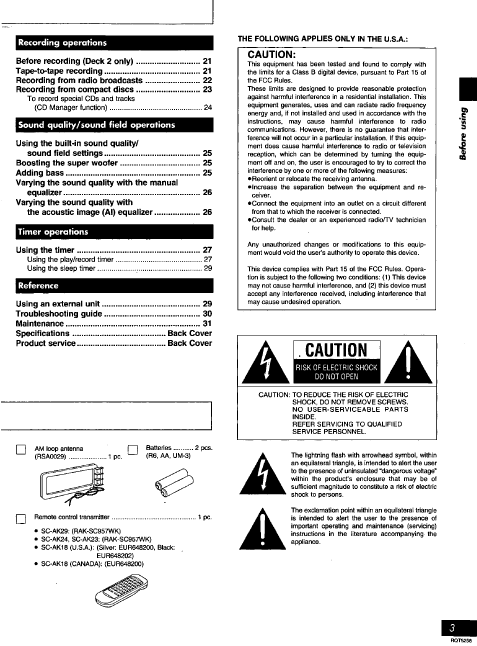 Caution | Panasonic SC-AK18 EN User Manual | Page 3 / 32