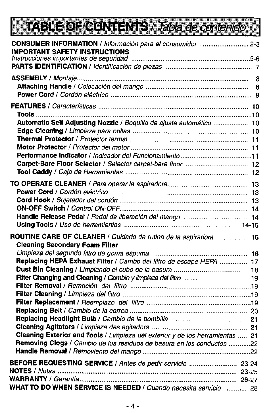 Tabi^ of cowtcmts | Panasonic MC-V7571 User Manual | Page 4 / 28