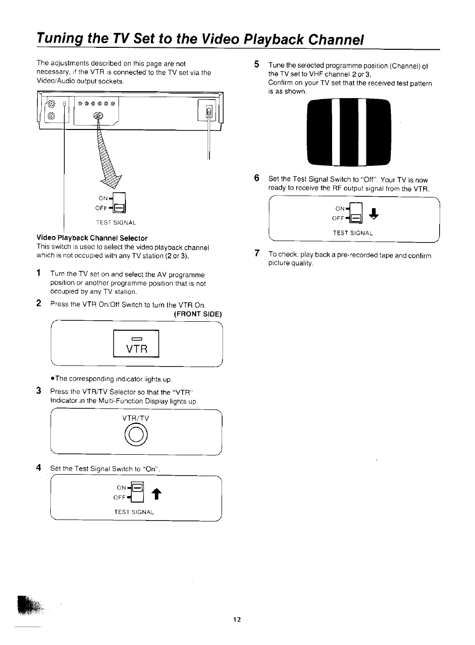 Tuning the tv set to the video piayback channel | Panasonic NV-F55EA User Manual | Page 12 / 47