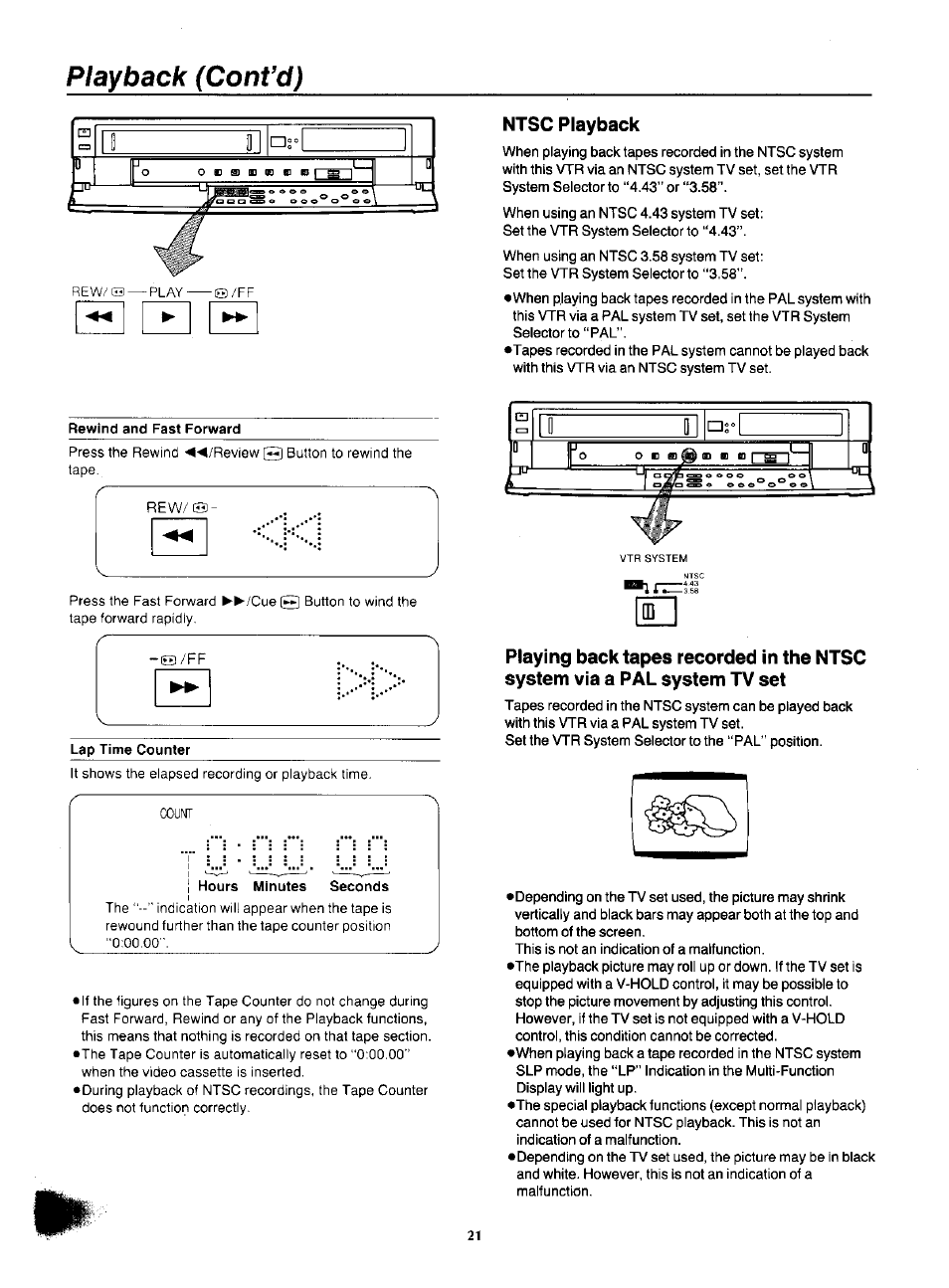 Playback (cont’d), Ntsc playback | Panasonic NV-F55EA User Manual | Page 21 / 47