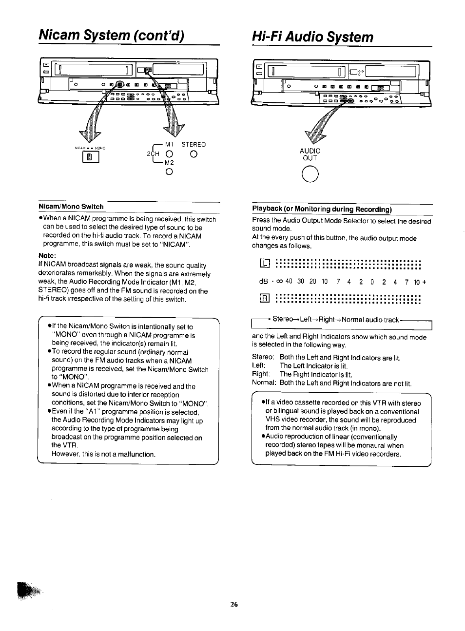 E iiiiiiiiriiiiiii-iiiiiiiiiiiiiiiiiiii, Nicam system (cont’d) hi-fi audio system | Panasonic NV-F55EA User Manual | Page 26 / 47