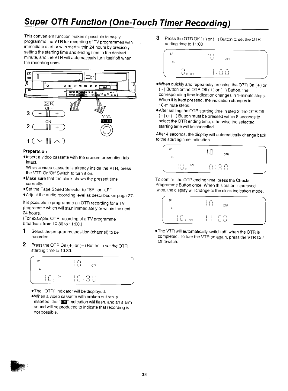 Super otr function (one-touch timer recording) | Panasonic NV-F55EA User Manual | Page 28 / 47
