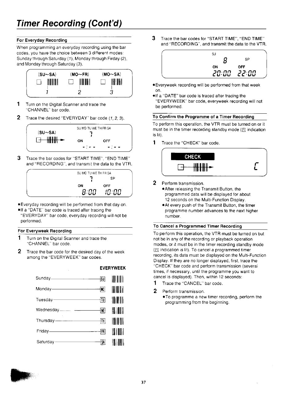 Timer recording (cont’d) | Panasonic NV-F55EA User Manual | Page 37 / 47