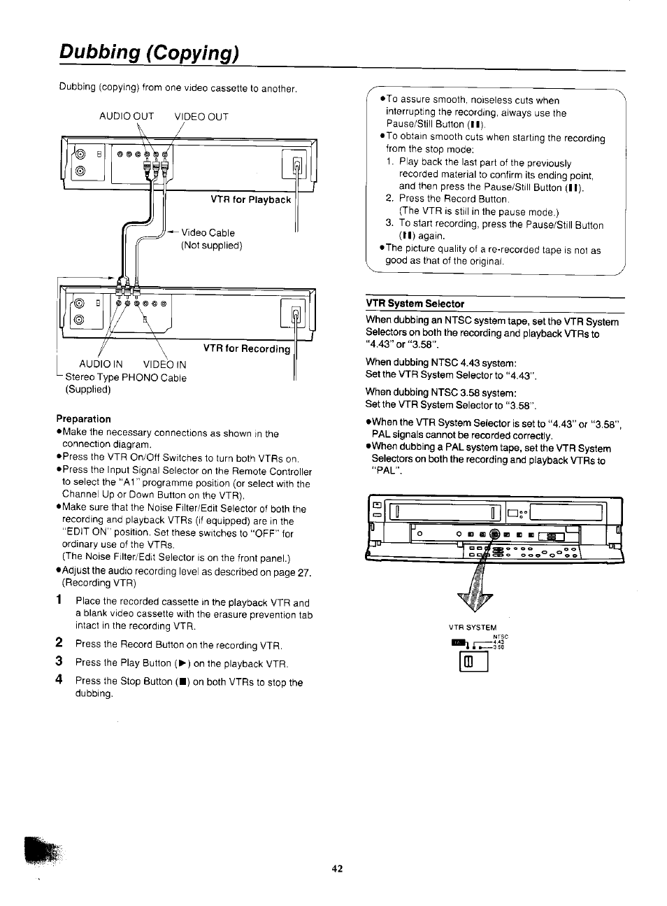 Vtr system selector, Dubbing (copying), I ii | Panasonic NV-F55EA User Manual | Page 42 / 47