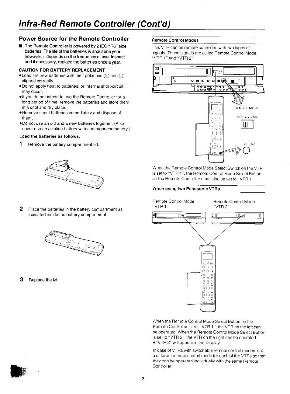 Infra-red remote controller (cont’d) | Panasonic NV-F55EA User Manual | Page 9 / 47