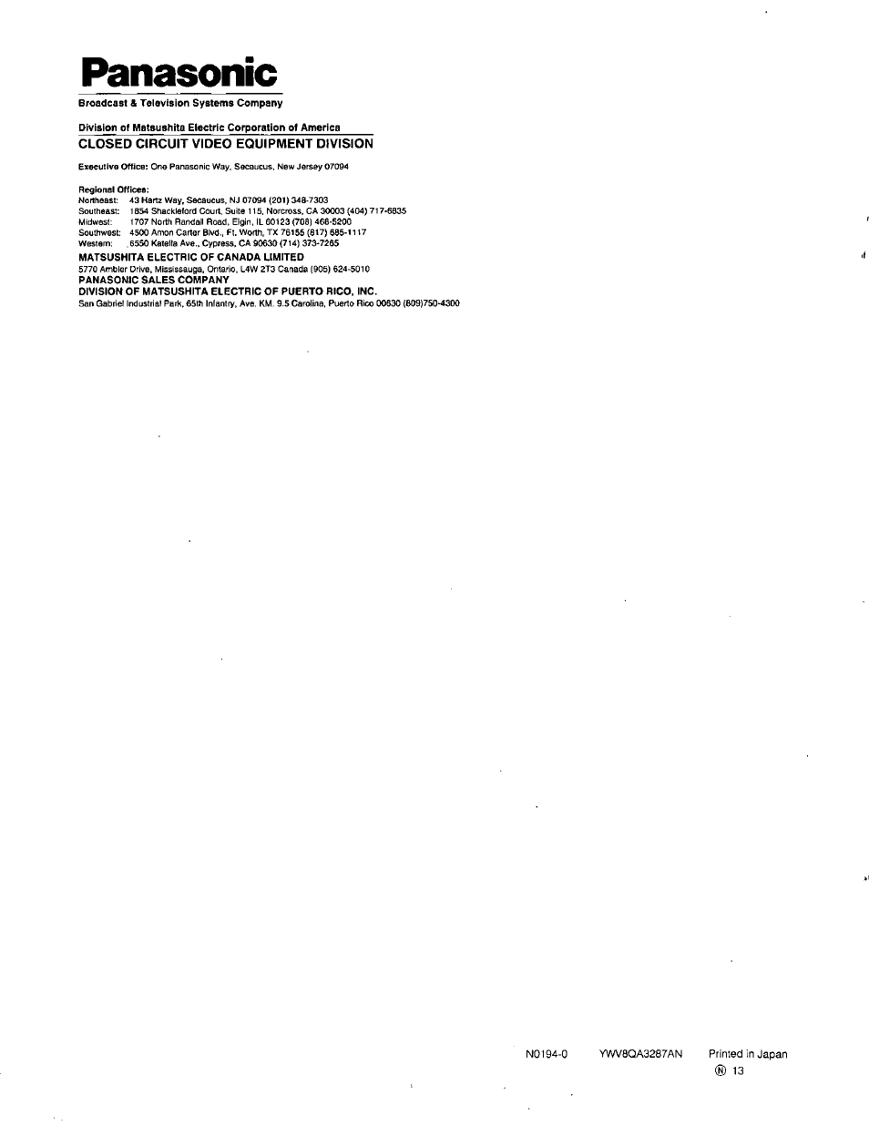 Panasonic | Panasonic WV-BM1400 User Manual | Page 10 / 10