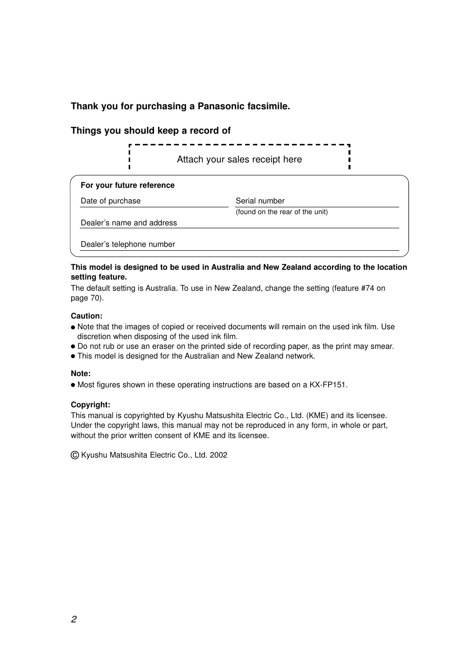 Panasonic KX-FP155AL User Manual | Page 2 / 88