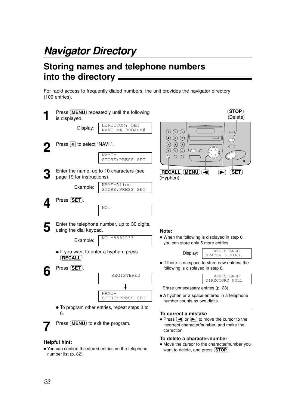 Navigator directory | Panasonic KX-FP155AL User Manual | Page 22 / 88