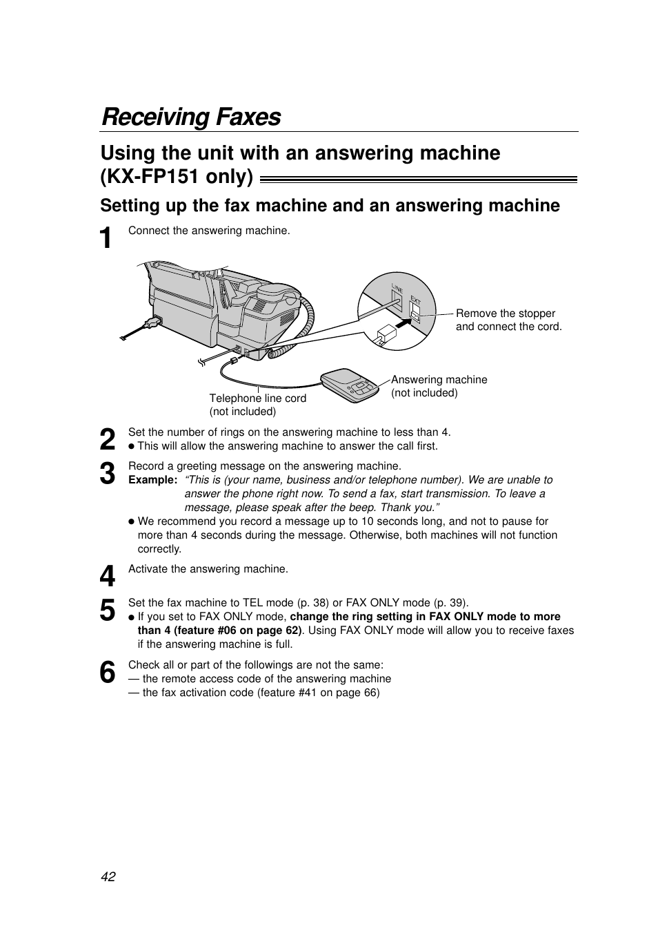 Receiving faxes | Panasonic KX-FP155AL User Manual | Page 42 / 88