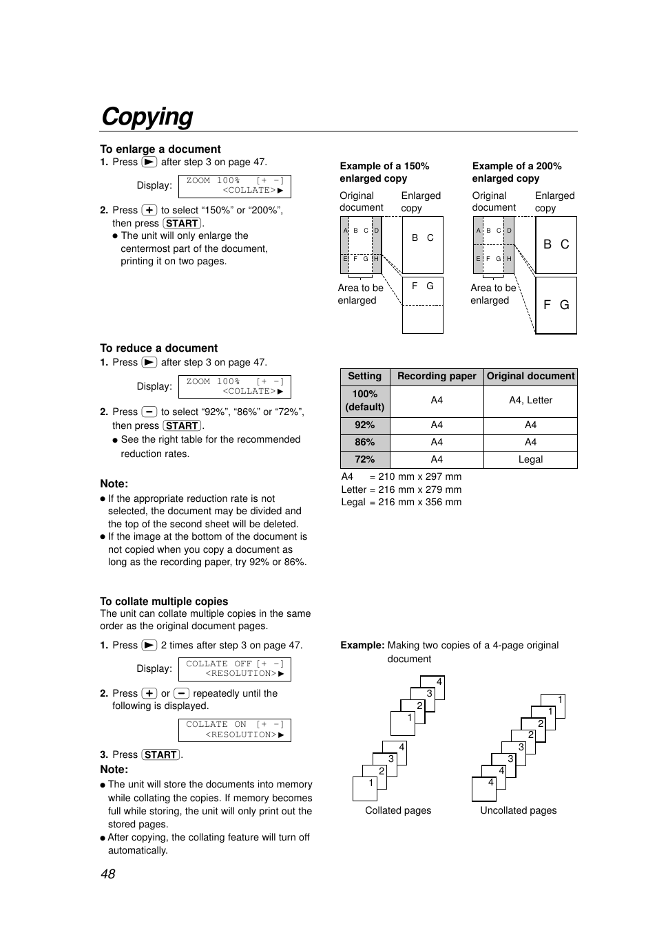 Copying, B c f g | Panasonic KX-FP155AL User Manual | Page 48 / 88