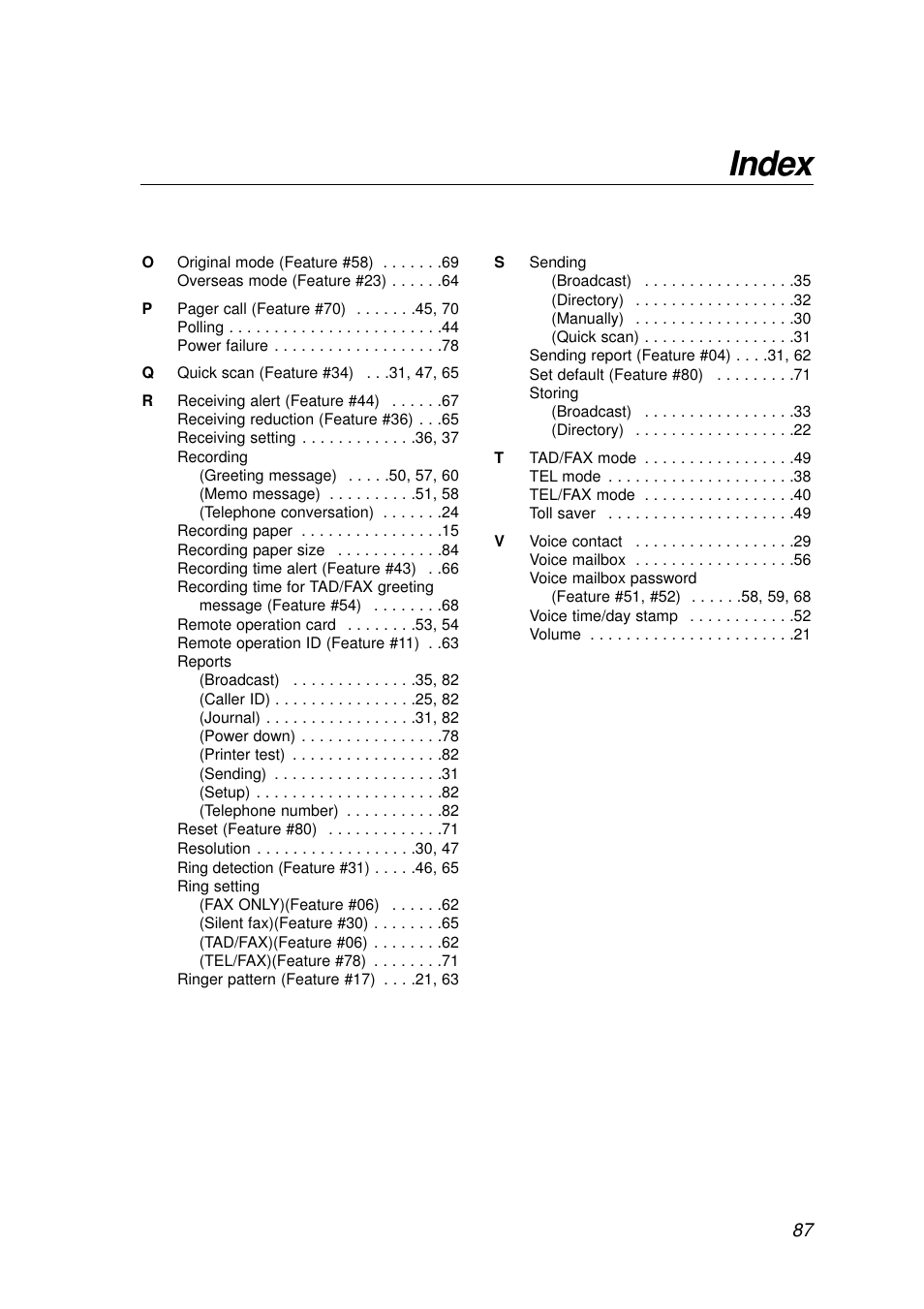 Index | Panasonic KX-FP155AL User Manual | Page 87 / 88