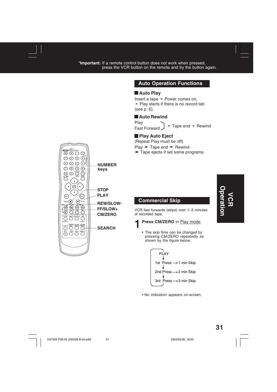 Vcr operation | Panasonic PV-D4733S User Manual | Page 31 / 64