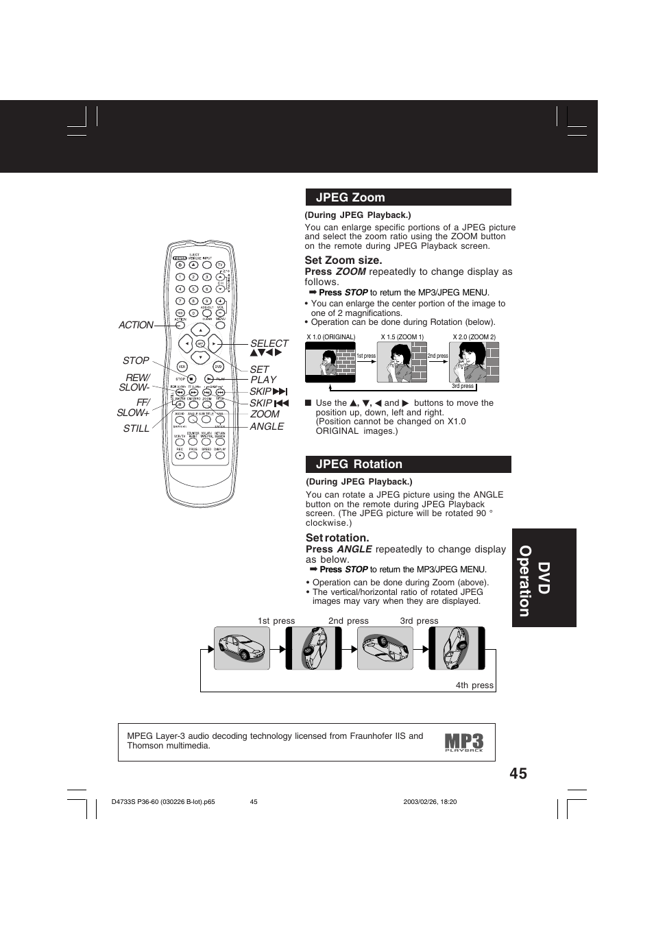 45 dv d operation, Jpeg zoom jpeg rotation | Panasonic PV-D4733S User Manual | Page 45 / 64