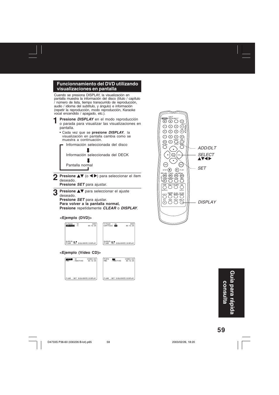 Gu ía para r á pida consulta | Panasonic PV-D4733S User Manual | Page 59 / 64