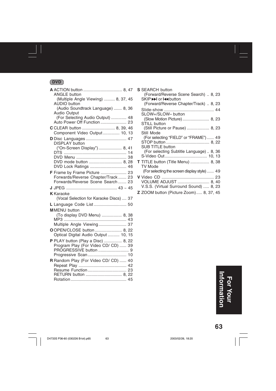 For y our information | Panasonic PV-D4733S User Manual | Page 63 / 64