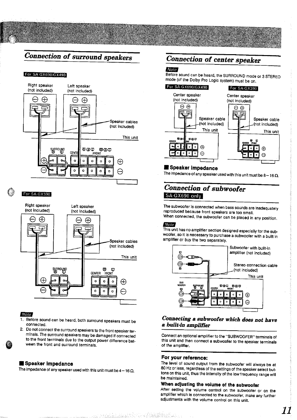 Speaker impedance, For your reference | Panasonic SAGX690 User Manual | Page 11 / 24