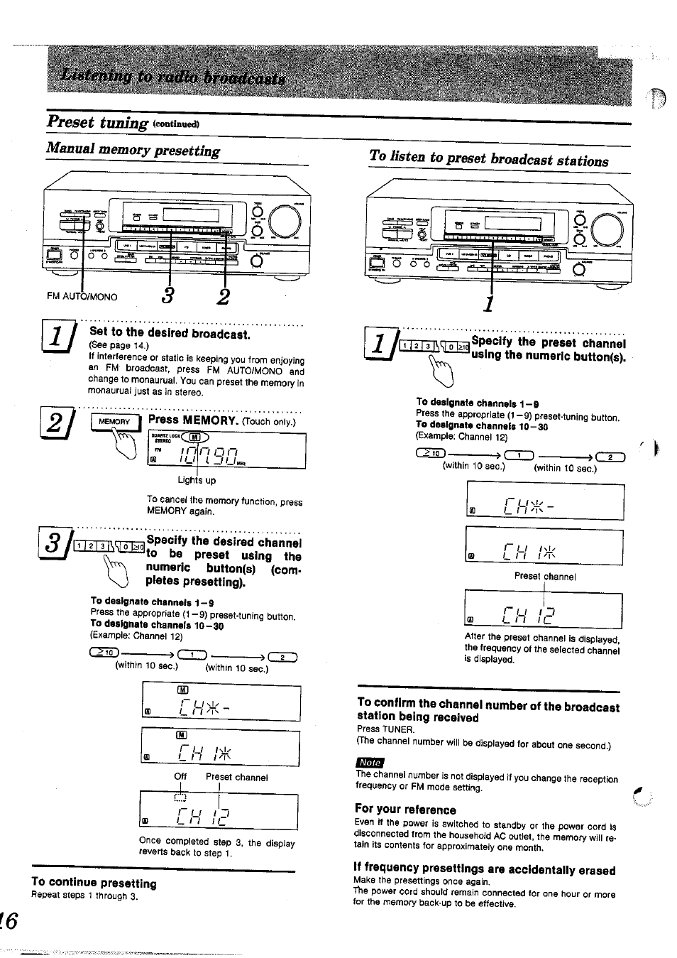 To designate channels 1-9 | Panasonic SAGX690 User Manual | Page 16 / 24