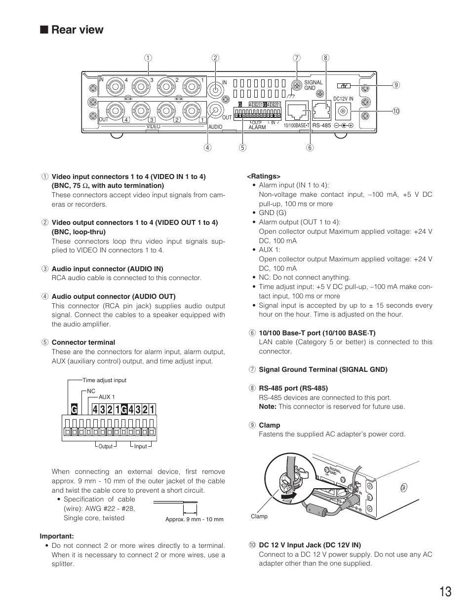 Rear view | Panasonic WJ-NT304 User Manual | Page 13 / 20
