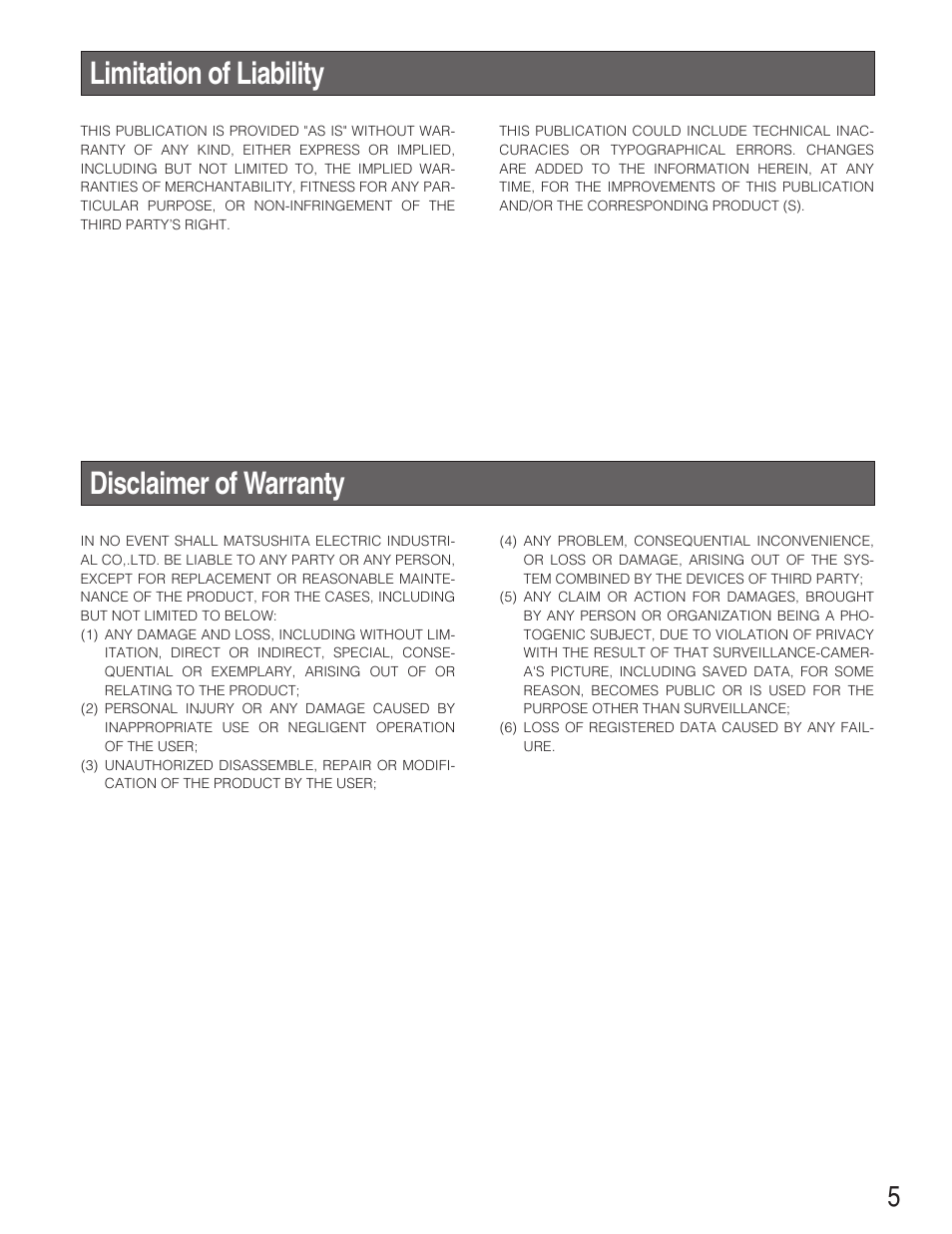 Limitation of liability, Disclaimer of warranty | Panasonic WJ-NT304 User Manual | Page 5 / 20