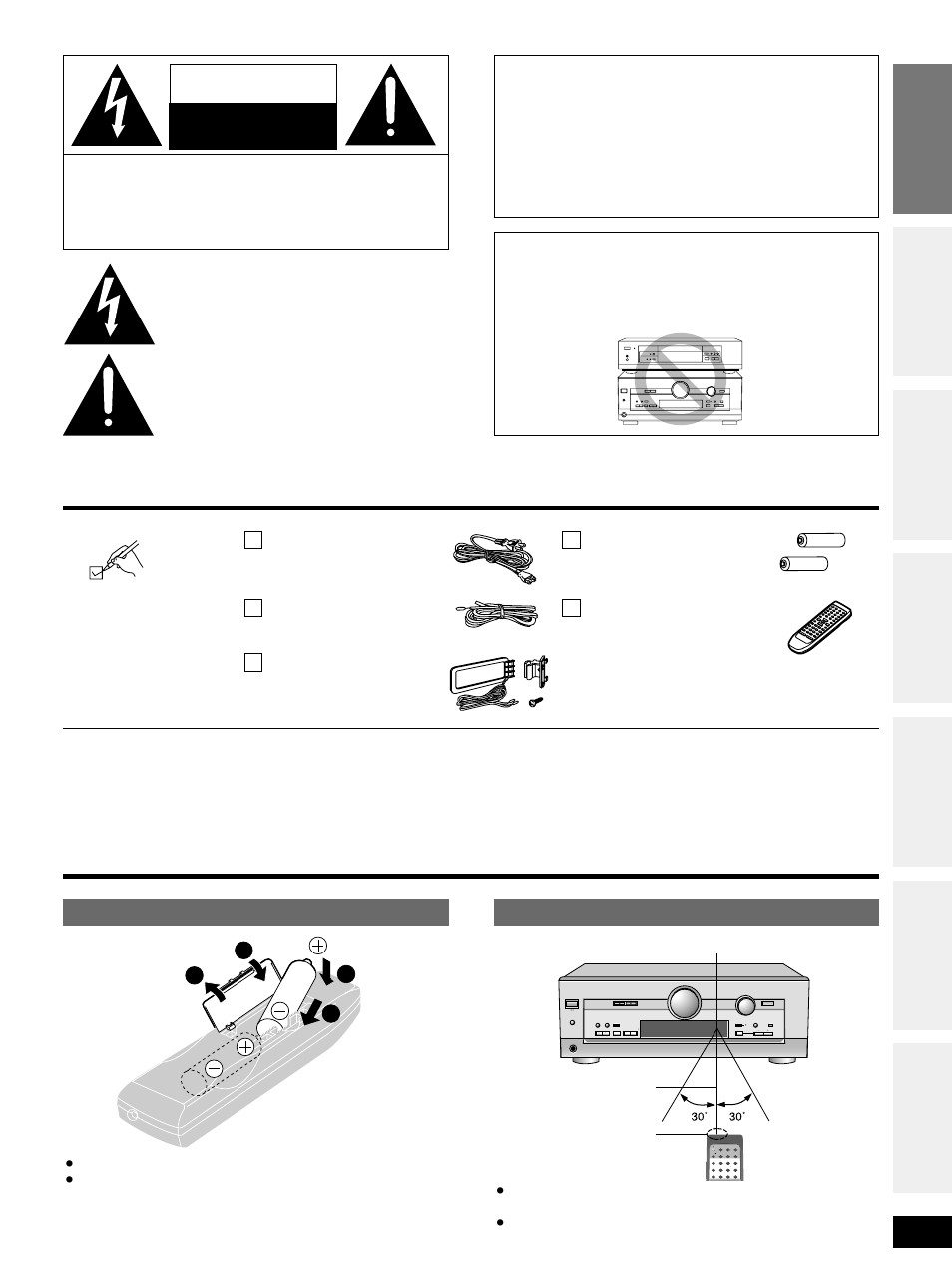 Step 1 step 2 step 3 step 4 before use others, Reference, The remote control | Supplied accessories, Warning, Caution, Batteries | Panasonic SA-HE70 User Manual | Page 3 / 20