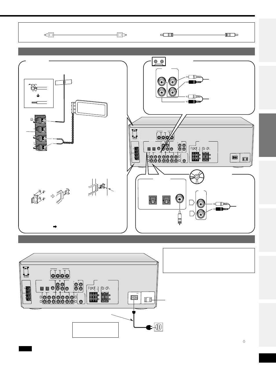 Caution, Cd, tape deck and antennas, Tape deck | Cd player l r, Using the antenna holder, Antennas, Play (out) rec (in), Line out, Tape, Fm ant am ant gnd loop ext 75 ω | Panasonic SA-HE70 User Manual | Page 7 / 20