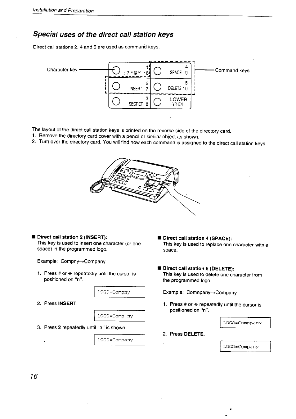 Direct call station 2 (insert), Direct call station 4 (space), Direct call station 5 (delete) | Panasonic KX-F2710NZ User Manual | Page 16 / 82